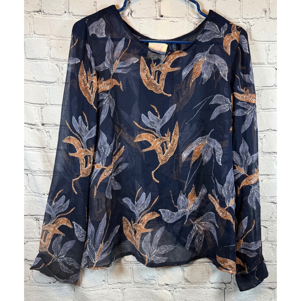 Quicksilver Navy Floral Print Sheer Long Sleeve‎ Blouse - Stylish Women's Top